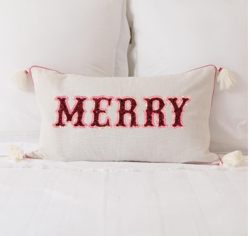 "Merry" Holiday Lumbar Pillow