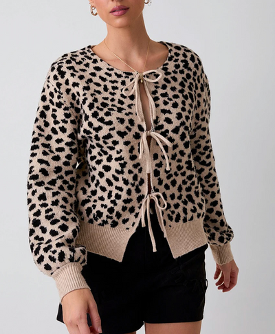 Front Tie Animal Print Cardigan Top