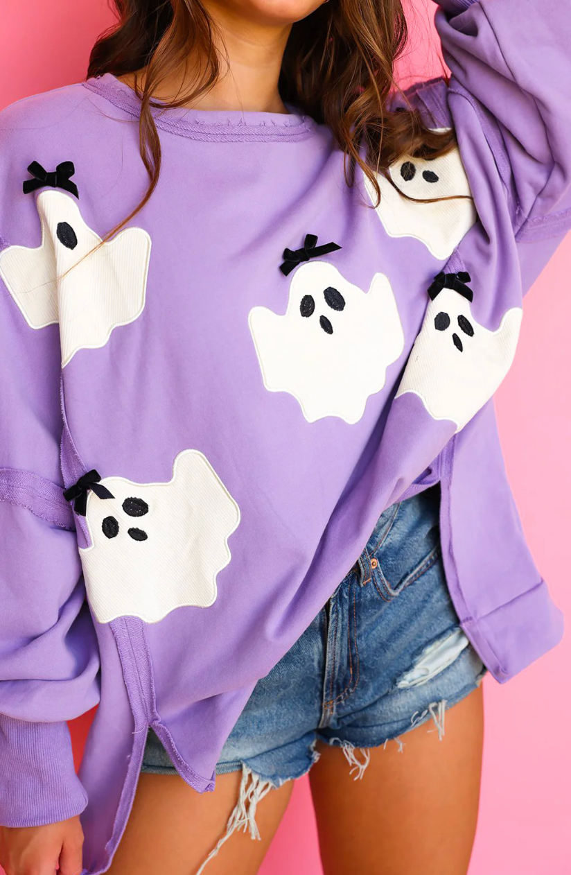 Boo with Bow Detail Oversized Sweatshirt