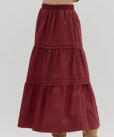 Garnet Elastic Waist Tiered Maxi Skirt