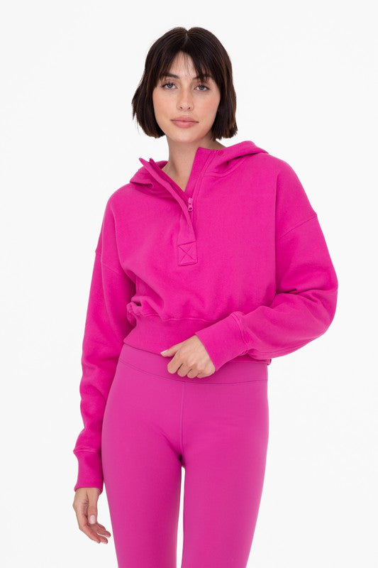Bright Pink Cropped Half Zip Hoodie