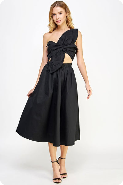 Knotted Bow Dress- Black
