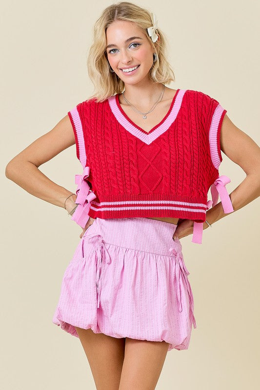 Pink Striped Bubble Hem Skirt