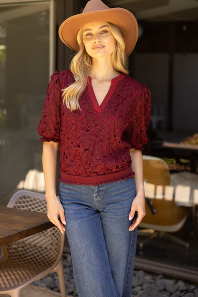 Floral Crochet Top- Garnet