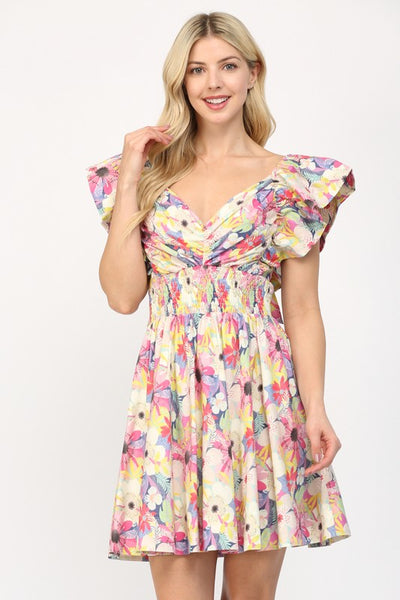 Floral Flutter Sleeve Mini Dress