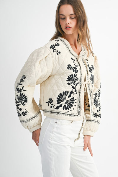 Cream Embroidered Quilted Jacket