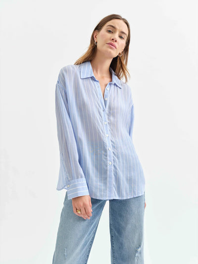 Lotus Back Tie Long Sleeve Shirt- Castle Stripe