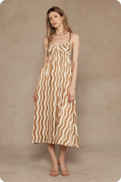 Wavy Striped Satin Midi Dress