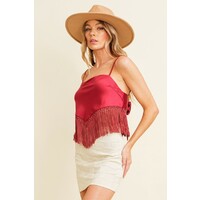 Fringe Detail Tie Back Top- Garnet