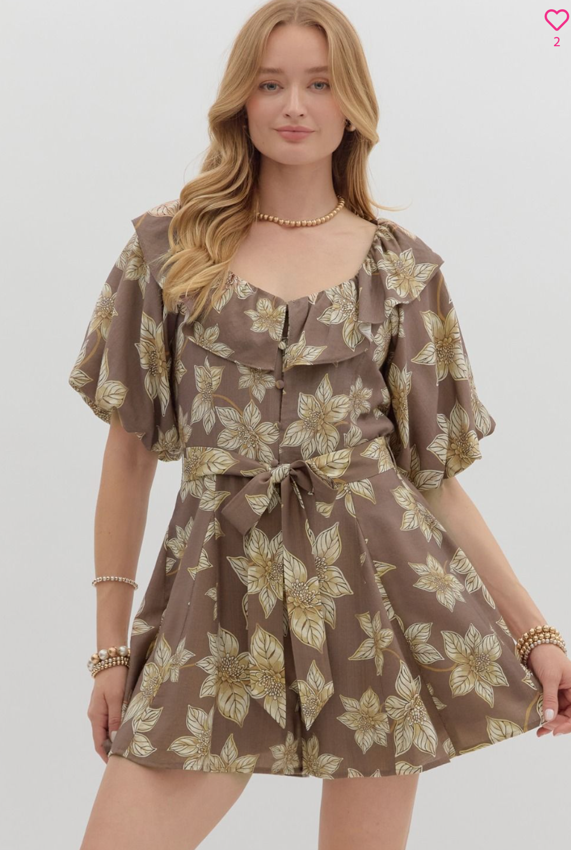 Mocha Botanical Print Romper