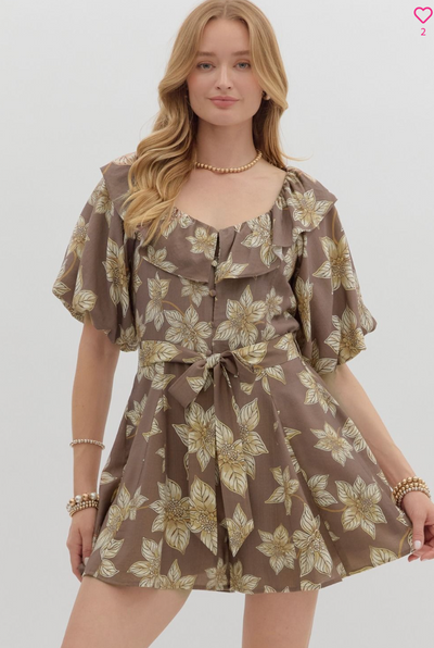 Mocha Botanical Print Romper