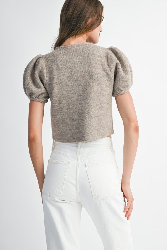 Puff Sleeve Crew Neck Sweater