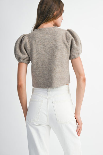 Puff Sleeve Crew Neck Sweater