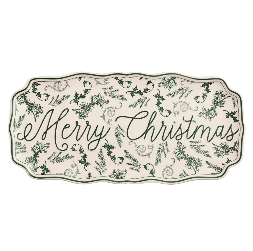 Merry Christmas Green Toile Tray