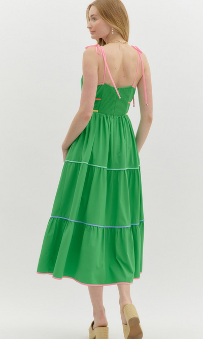 Kelly Green Shoulder Tie Midi Dress