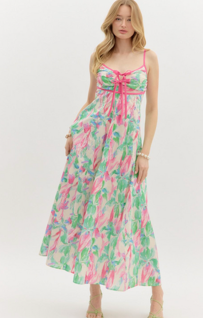 Pink Abstract Floral Maxi Dress