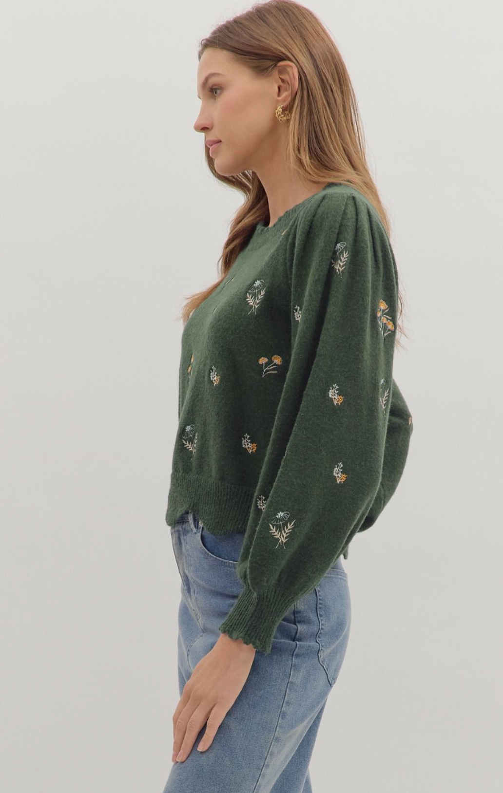 Hunter Green Floral Sweater