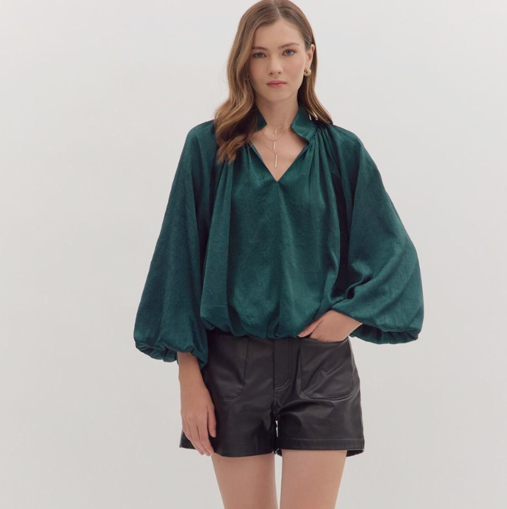 Hunter Green Balloon Long Sleeve Top