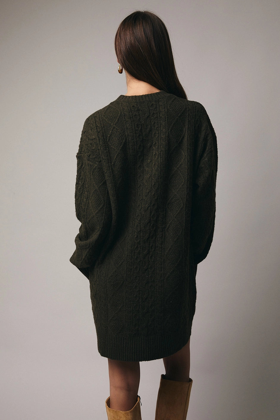 Round Neck Cable Sweater Dress