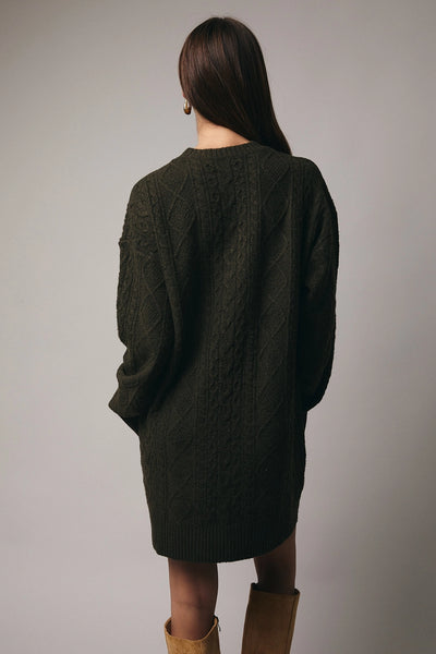 Round Neck Cable Sweater Dress