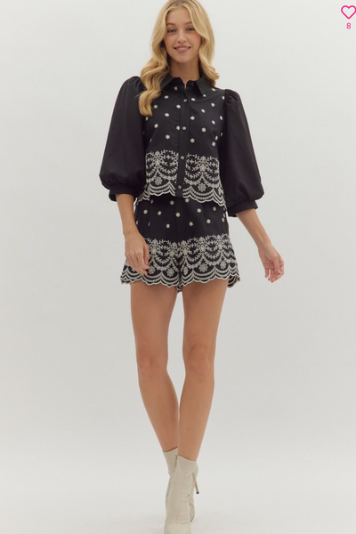 Embroidered Black Short Set