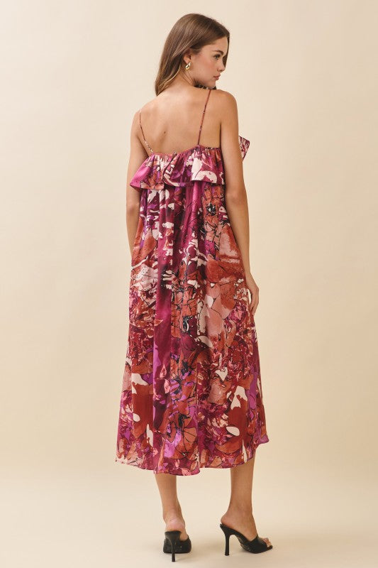Bold Floral Print Midi Dress