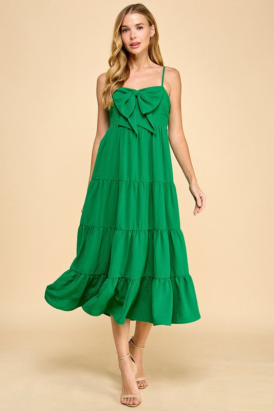 Kelly Green Bow Front Midi Dress