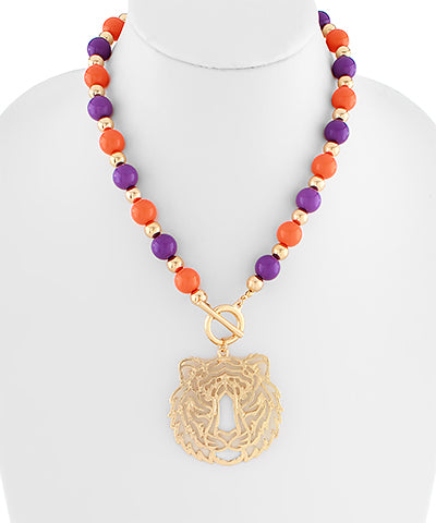 Orange/Purple Tiger Pendant Necklace