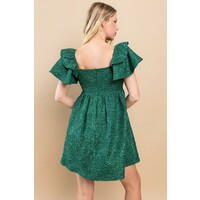 Textured Flower Dress- Hunter Green