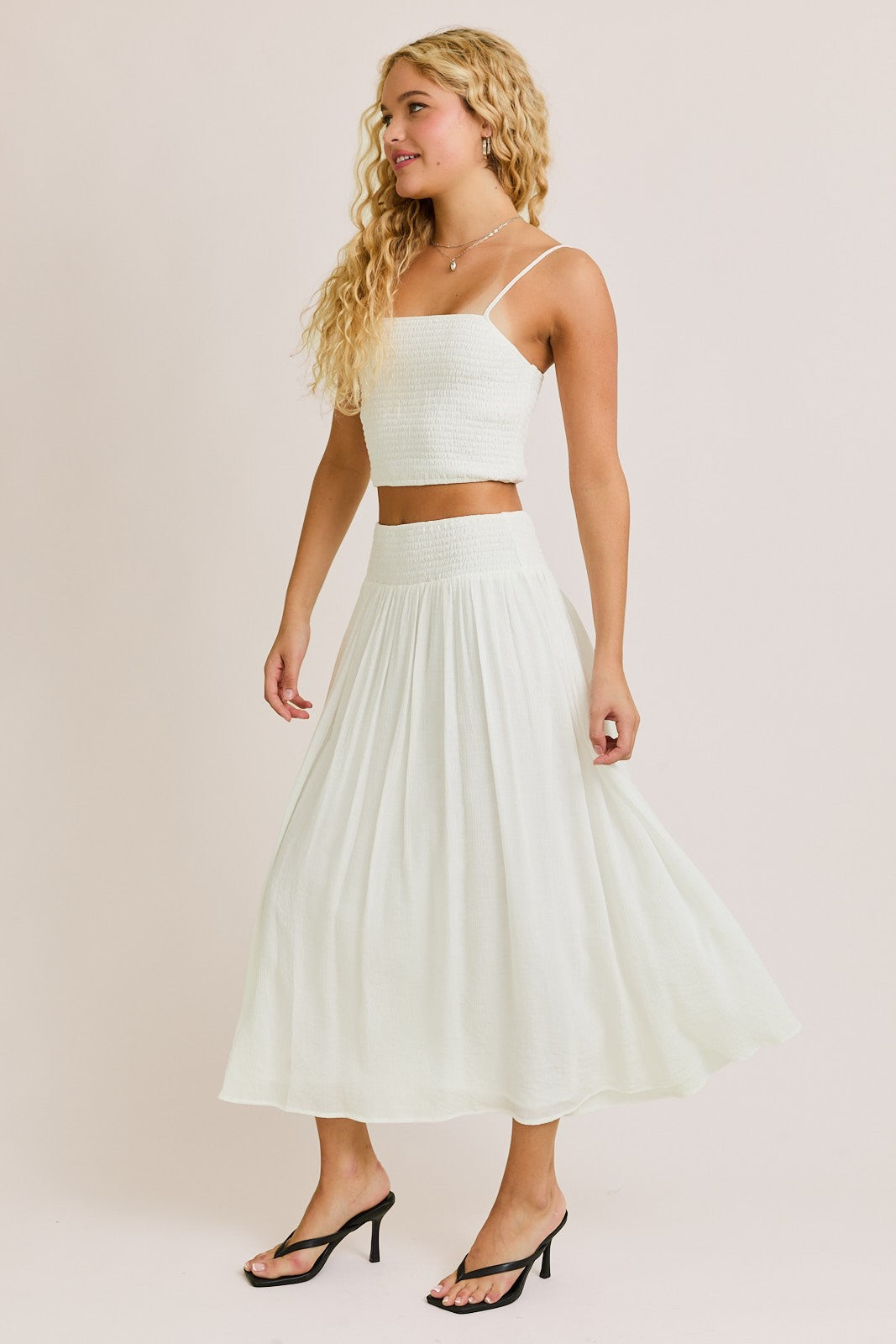 Smocked Crop Top & Midi Skirt Set