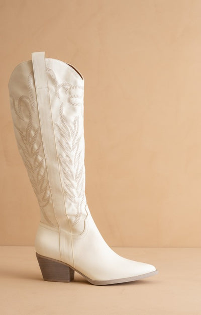 Samara Embroidered Tall Boot- White