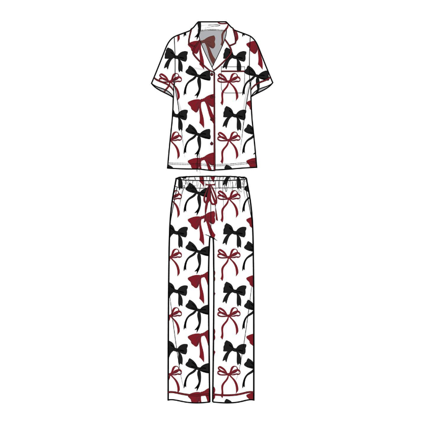 Charlotte Bow Pants Set- Garnet/Black