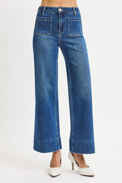 Patch Pocket Wide Leg Denim- Dark