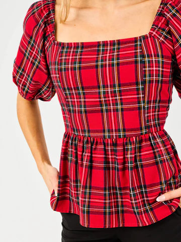 Isabel Red Plaid Top