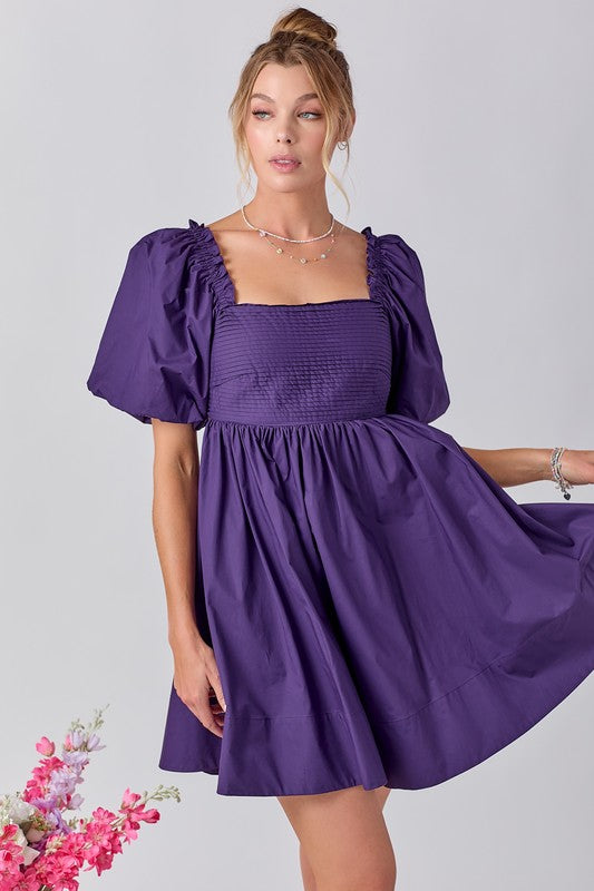 Pleated Bodice Detail Dress- Purple