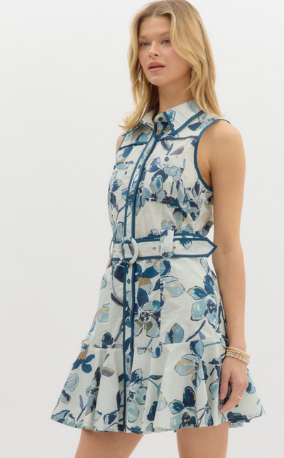 Blue and White Floral Mini Dress