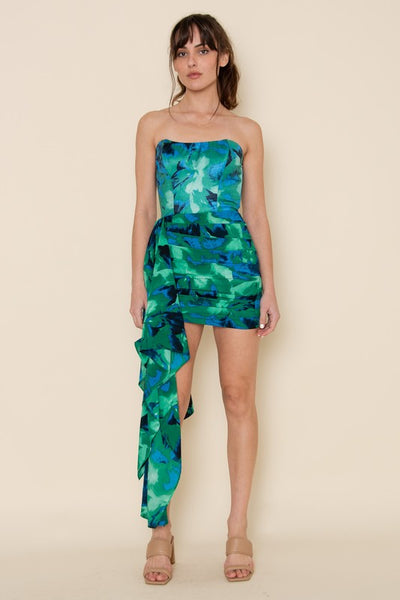 Pleated Mini Dress with Drape Detail
