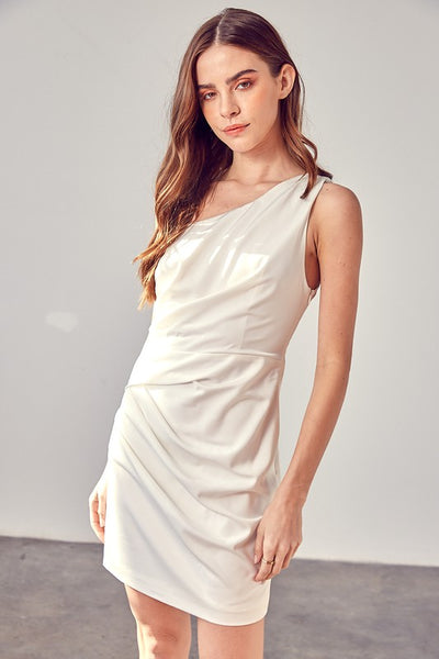 White Satin One Shoulder Dress