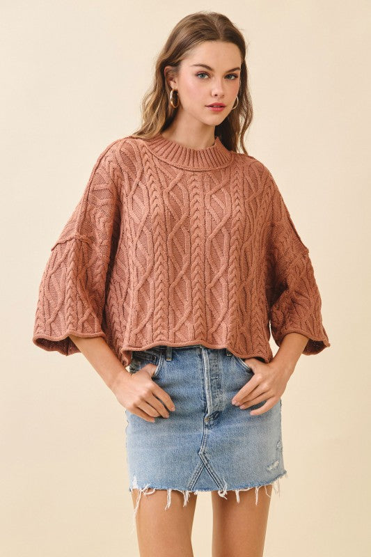 Chunky Cable Knit Sweater- Mocha
