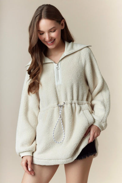 Fleece Waist Cord Pullover- Taupe