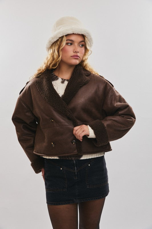 Chocolate Brown Double Button Fleece Jacket