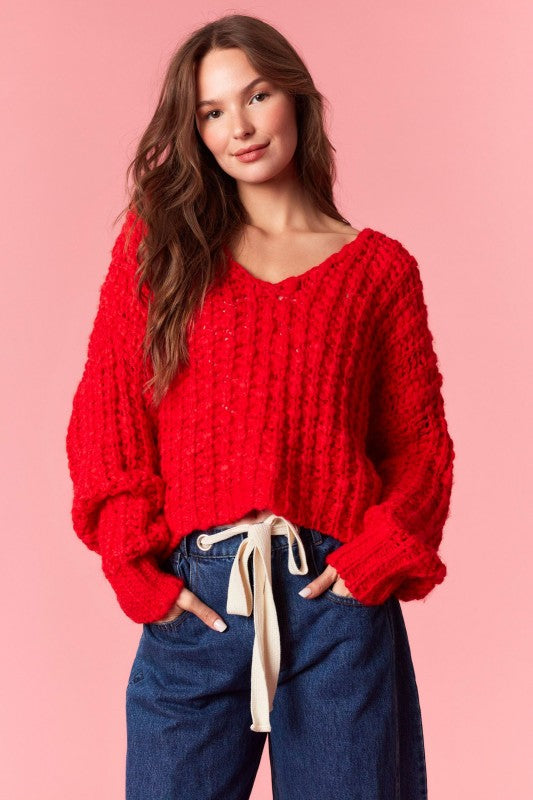 Popcorn Yarn Cropped Sweater
