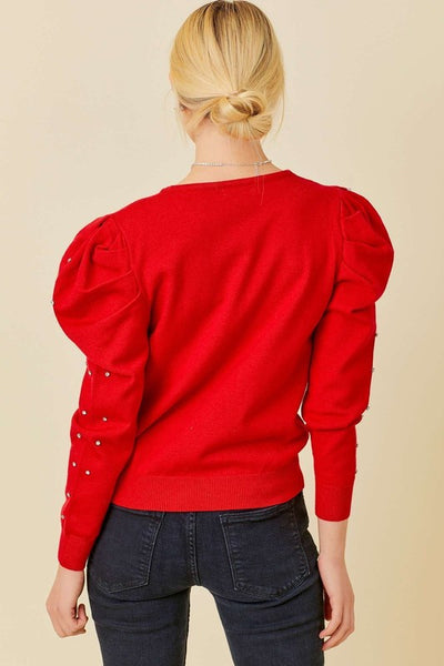 Rhinestone Studded Sweater- Red