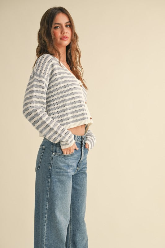 Blue and White Crochet Knitted Cardigan Top