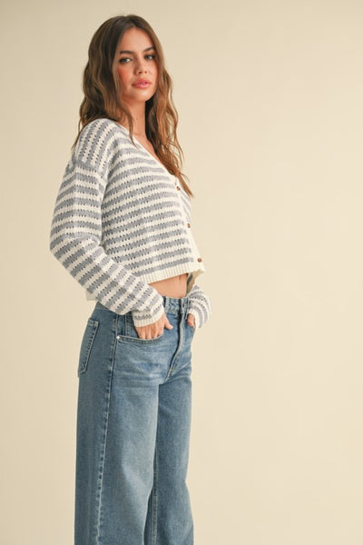 Blue and White Crochet Knitted Cardigan Top