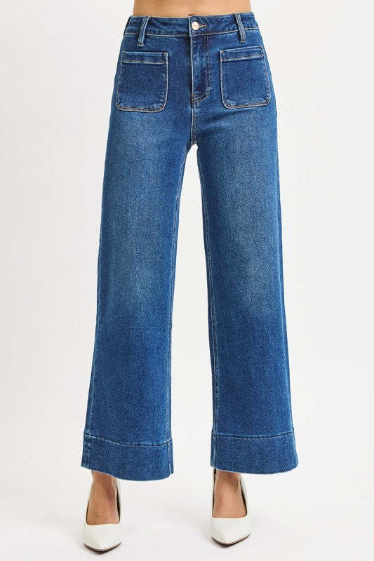 Patch Pocket Wide Leg Denim- Dark
