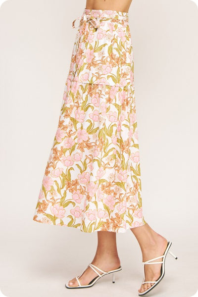 Floral Print Tiered Midi Skirt