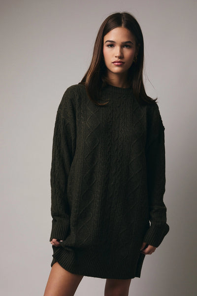 Round Neck Cable Sweater Dress