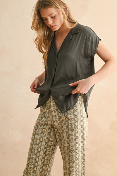 Perfect Button Down Top-Black