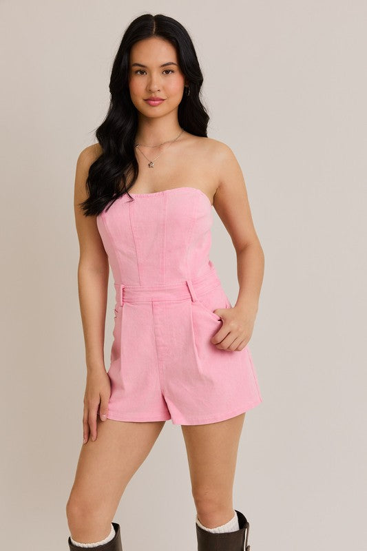 Pink Tube Denim Romper